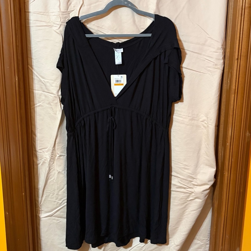 Dotti Black V-Neck Drawstring Midi Swim Cover
